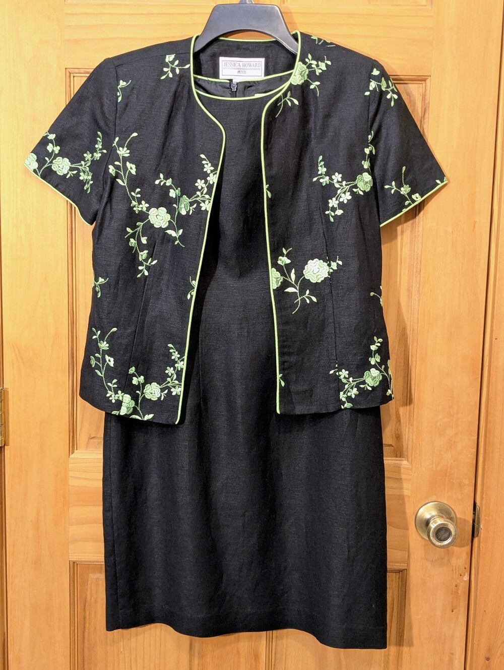 Jessica Howard Open Front Jacket Sheath Dress Embroidered Floral Linen Blend 6P